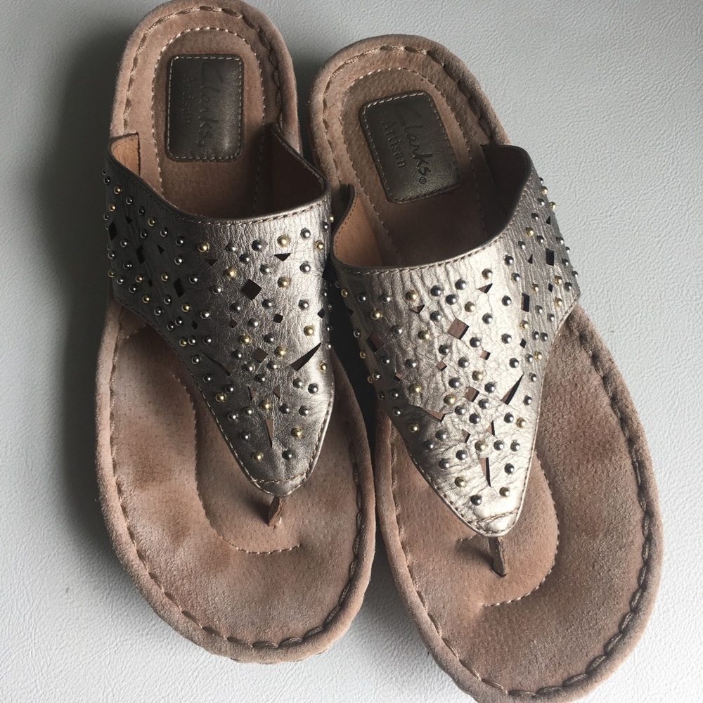 Clark’s artisan metallic gold studded sandals